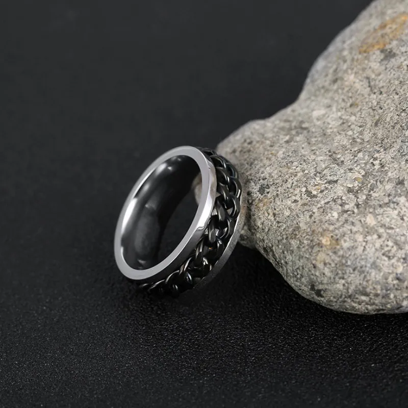 Мода Нержавеющая сталь черный кольцо Spinner Кольца для Для мужчин женщин панк рок