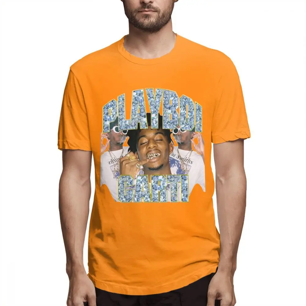 Оранжевый Playboi Carti Винтажная футболка с коротким рукавом, дизайн для мужчин, популярная качественная хлопковая футболка для мужчин - Цвет: Оранжевый