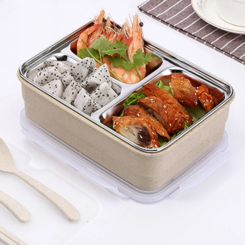Портативный японский Ланч бокс Bento с 3 ячейками набор чайных ложек вилка стальные