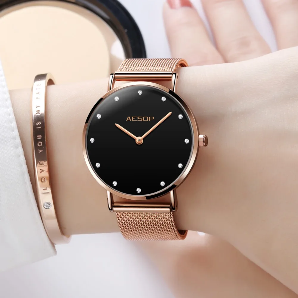 Top Luxury Brand Womens Rose Gold Watches For Lady Fashion Slim Ladies Watch Mesh Stainless Steel Dress Female Clock reloj mujer | Наручные