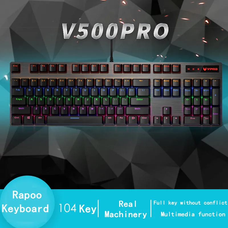 Backlight 104 Key Механическая игровая клавиатура Teclado из сплава Rapoo V500 с питанием от USB для игрового компьютера, настольного ноутбука, черный/коричневый/синий - Цвет: Backlight 104 Key