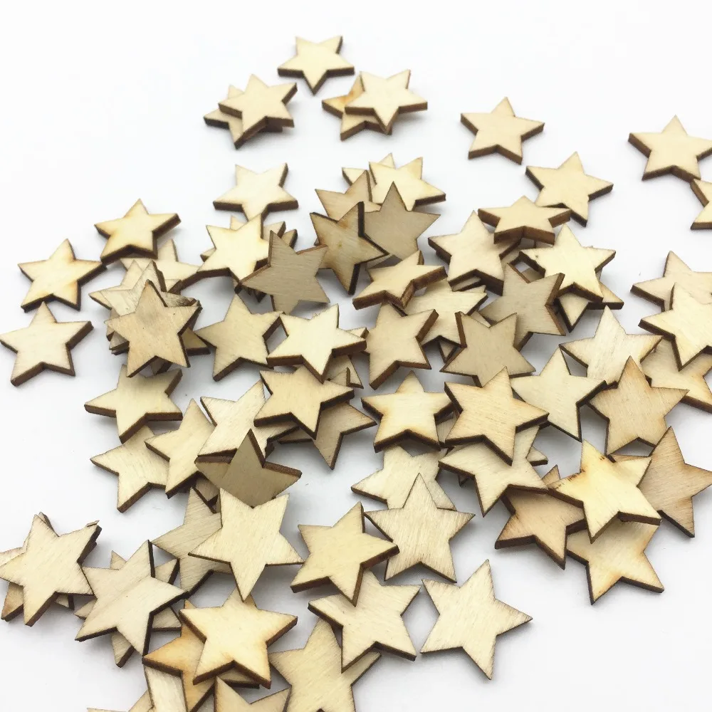 

100pcs 19mm Natural Wood Stars Chips Christmas Wedding Table Confetti Scatters Embellishments Cardmaking Scrapbooking Crafts