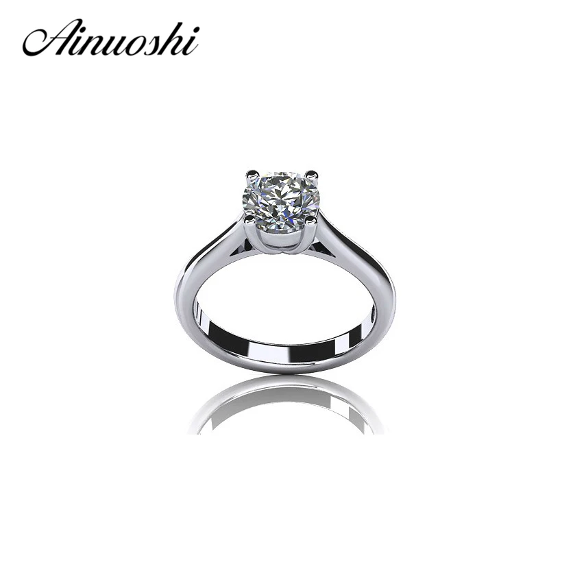 AINOUSHI 1 карат круглая огранка пасьянс кольца SONA 925 пробы Серебряное кольцо для женщин ювелирное изделие Свадьба Помолвка кольцо 4 когти