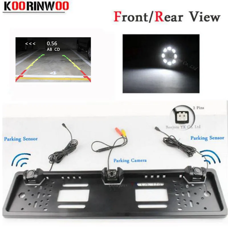 

Koorinwoo EU European License Plate Frame camera Parktronic Car Rear View Camera car parking Sensor Video System Revesing Radars