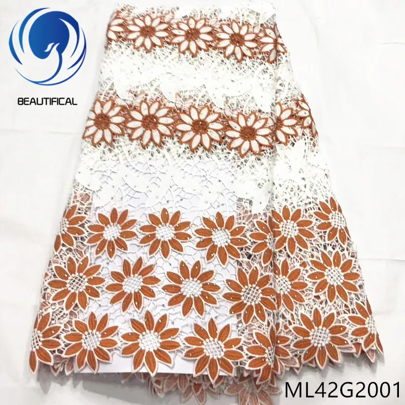 BEAUTIFICAL african lace fabrics 5yards/lot water soluble fabric New arrival embroidery flower stones ML42G20 | Дом и сад