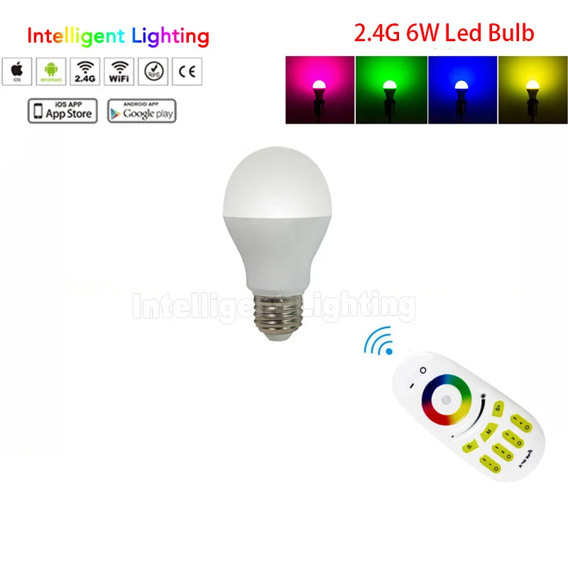Светодиодная лампа E27 RGBW 6 Вт (RGB + теплый/холодный белый)/CCT 1 Пульт ДУ 2 4 ГГц умные