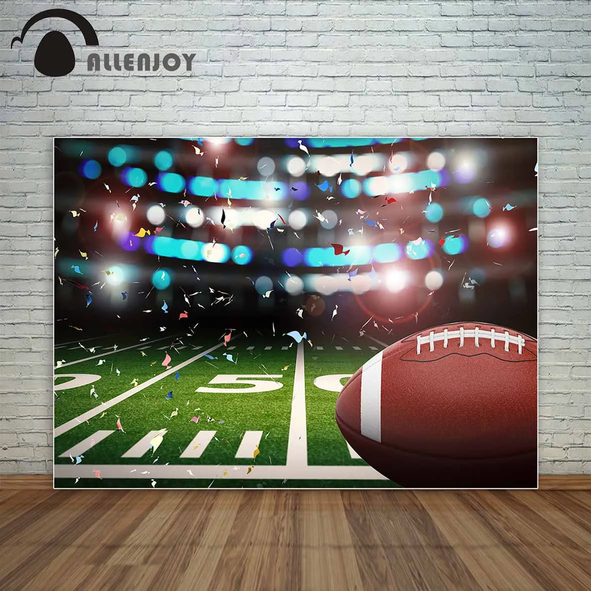 Allenjoy 3d американский футбольный мяч на зеленом поле с лентами стадион фон