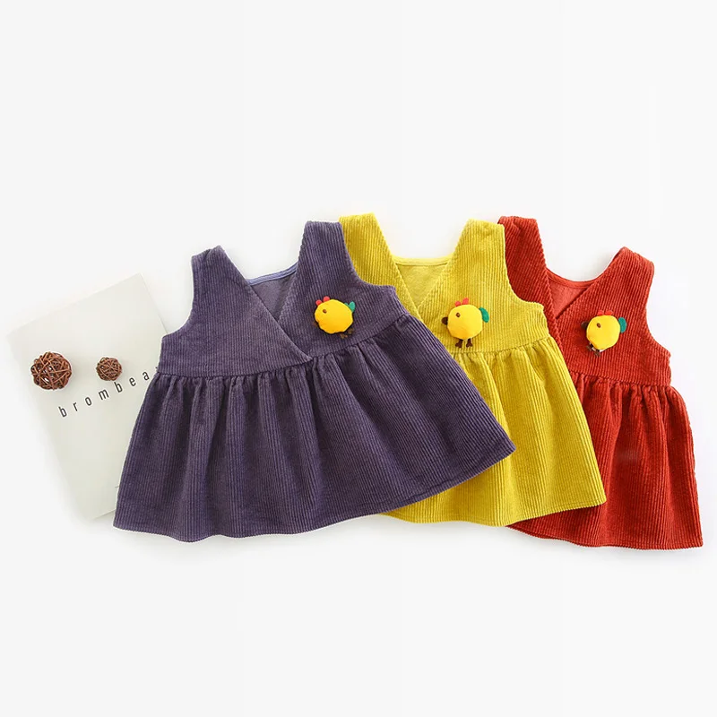 Hot Sale Baby Girls Solid Vest Dresses Suspenders Sleeveless Cute Two Sides Wear Infantil Girl Clothing Cartoon Style Chick E13 | Детская