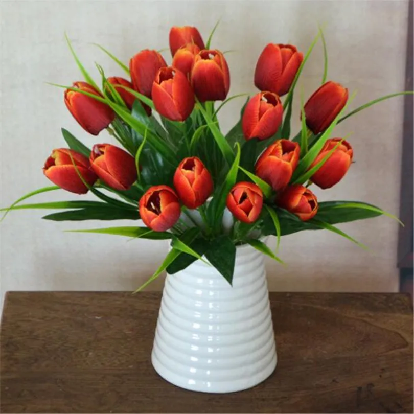 10p искусственные тюльпаны пояс с цветком на 6 головок/шт Поддельные 30 см x 9 Цвета