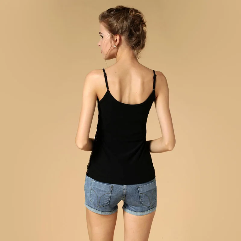 BLINGSTORY Европа Высокое качество Спагетти ремень Топ цветок футболки с блёстками