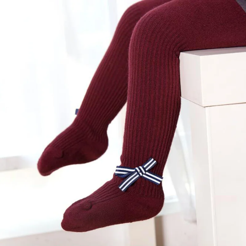 Детские колготки с бантиком для маленьких девочек милые однотонные хлопковые