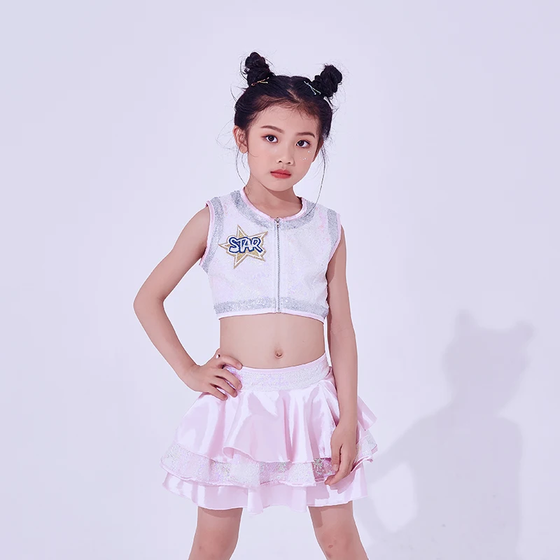 Костюм джазовый для девочек плиссированная юбка без рукавов современных танцев