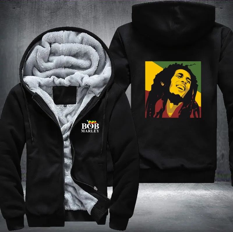 New Bob Marley Men Hoodies Winter Jacket Thicken Fleece Zipper Hip Hop Sweatshirt USA size Plus | Мужская одежда