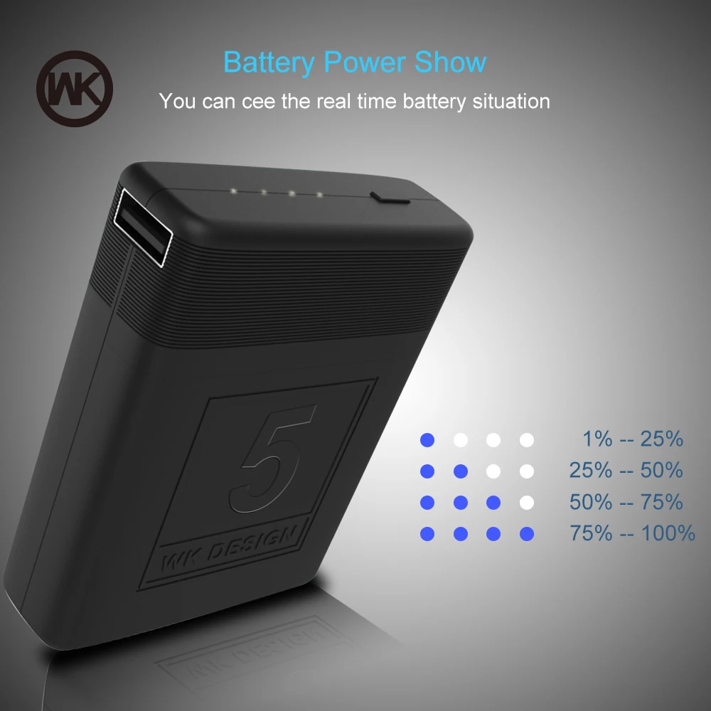 WK 5000 мАч портативное зарядное устройство Тонкий Мини power Bank 18650 Внешний