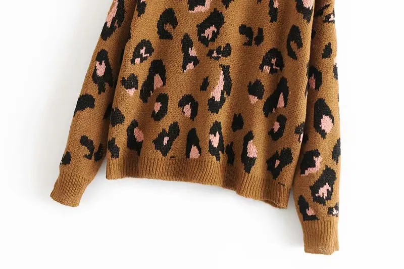 women fashion vintage leopard printing knitting casual sweater ladies o neck basic femme autumn pullovers chic tops S029 | Женская