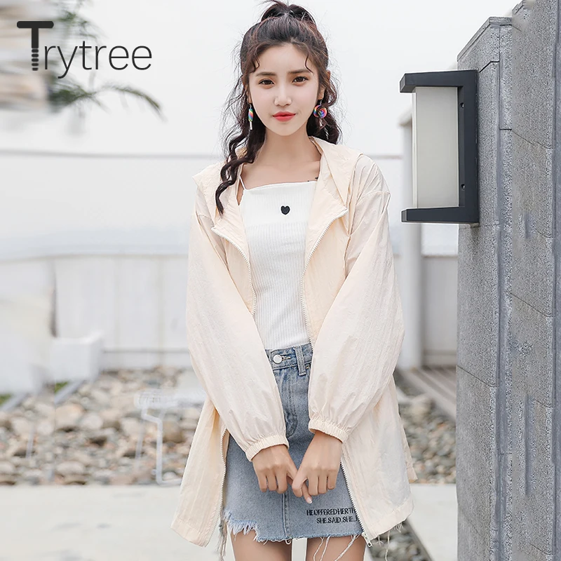 Trytree/куртки на лето и осень повседневные с капюшоном буквенными карманами молнии