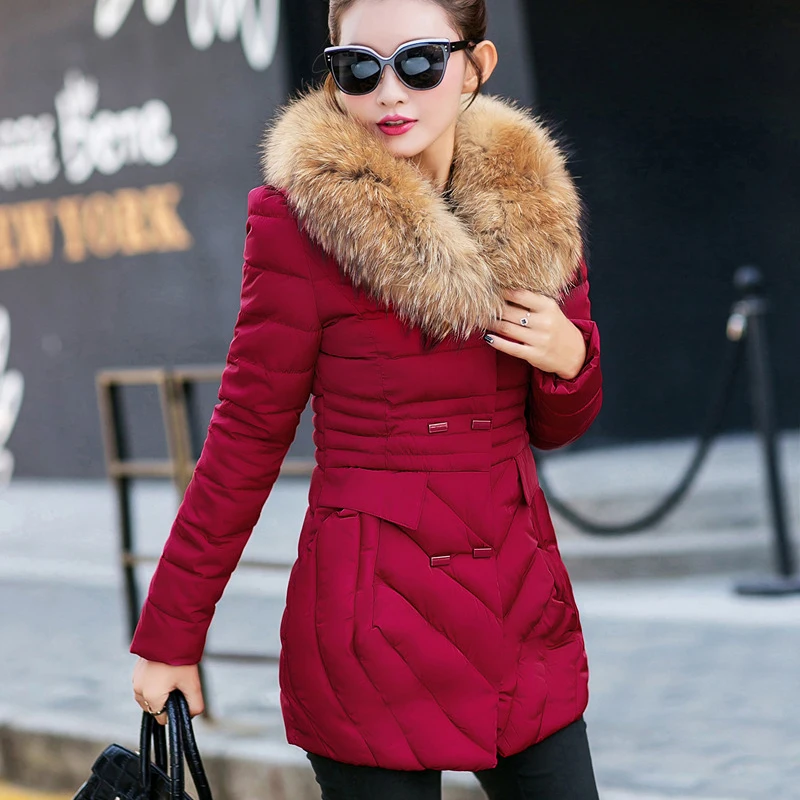 2020 искусственный мех енота воротник с капюшоном вниз хлопок парки для женщин