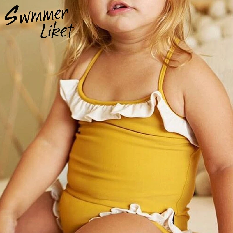 2019 летняя пляжная одежда милые детский купальник Детский цельный костюм