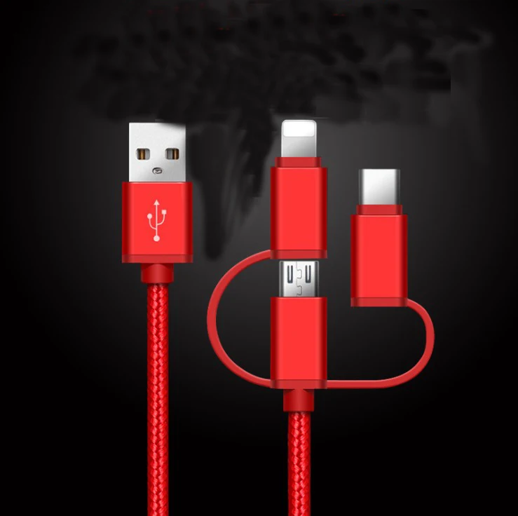 1 м 3 в 1 нейлоновый быстрой зарядки USB кабель для передачи данных для iPhone samsung просо LG планшет Android, телефон USB кабель для зарядки
