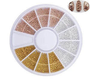 Миниатюрные бусины в форме икры, золотистыесеребристые, 3 цвета, 1 колесо, гвоздики для нейл-арта, 3D дизайн ногтей, мини-круглые жемчужины, украшения для маникюра