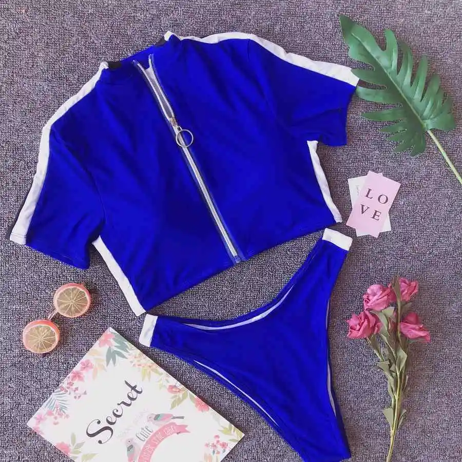 Спортивный на молнии спереди пуш ап купальник из двух частей бикини женские