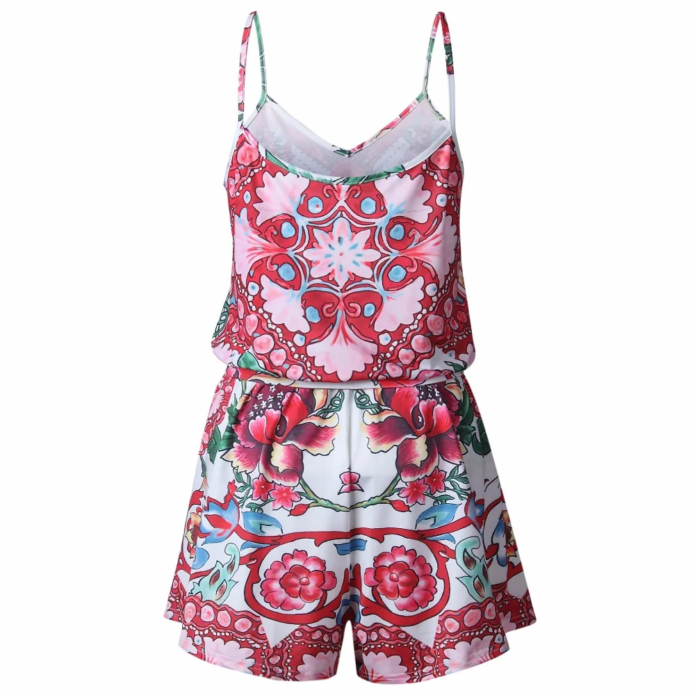 Fashion Women Summer Spring Floral Print Suspenders Backless Sexy V -Neck Beach Sun Jumpsuit Romper Tunic Playsuit Bodysuit | Женская