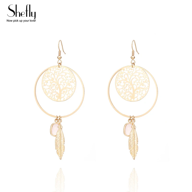 Женские Висячие серьги boucle d'oreille femme элегантные в европейском стиле с листьями дерева жизни