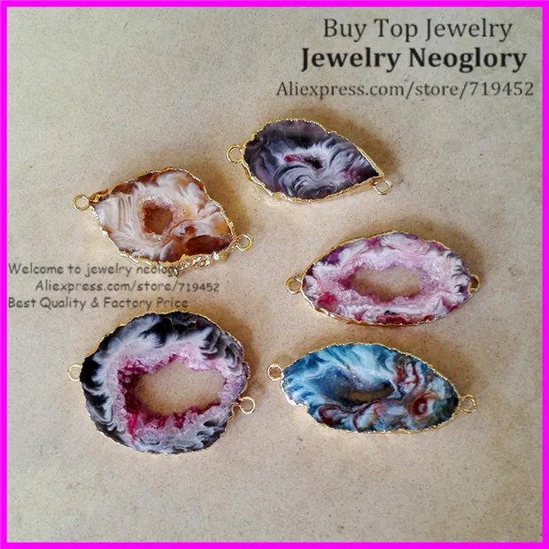 5pcs Mixed Colors Geode Leopard Stone Druzy Pendant Beads Natural Quartz Slice Gem Connector | Украшения и аксессуары