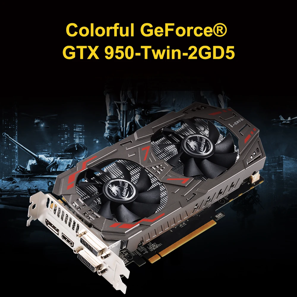 Цветная GTX950-Twin-2GD5 видеокарта 128 бит 6600 МГц GDDR5(б/у