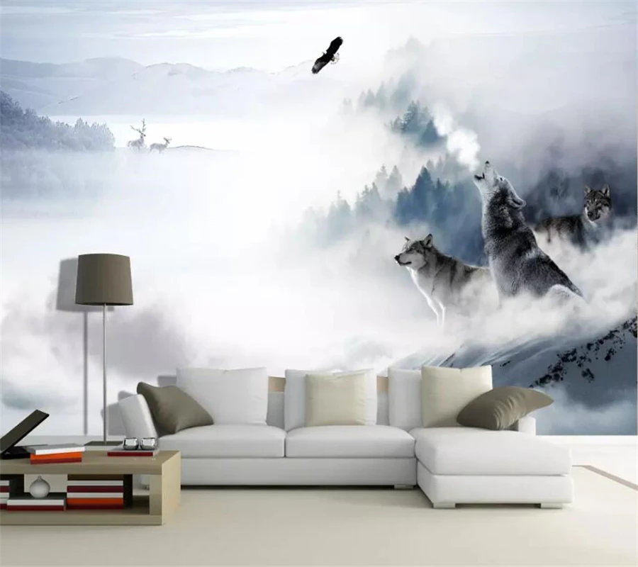 

beibehang papel de pared Custom wallpaper 3d mural wolf totem snow mountain elk TV background wall living room bedroom wallpaper