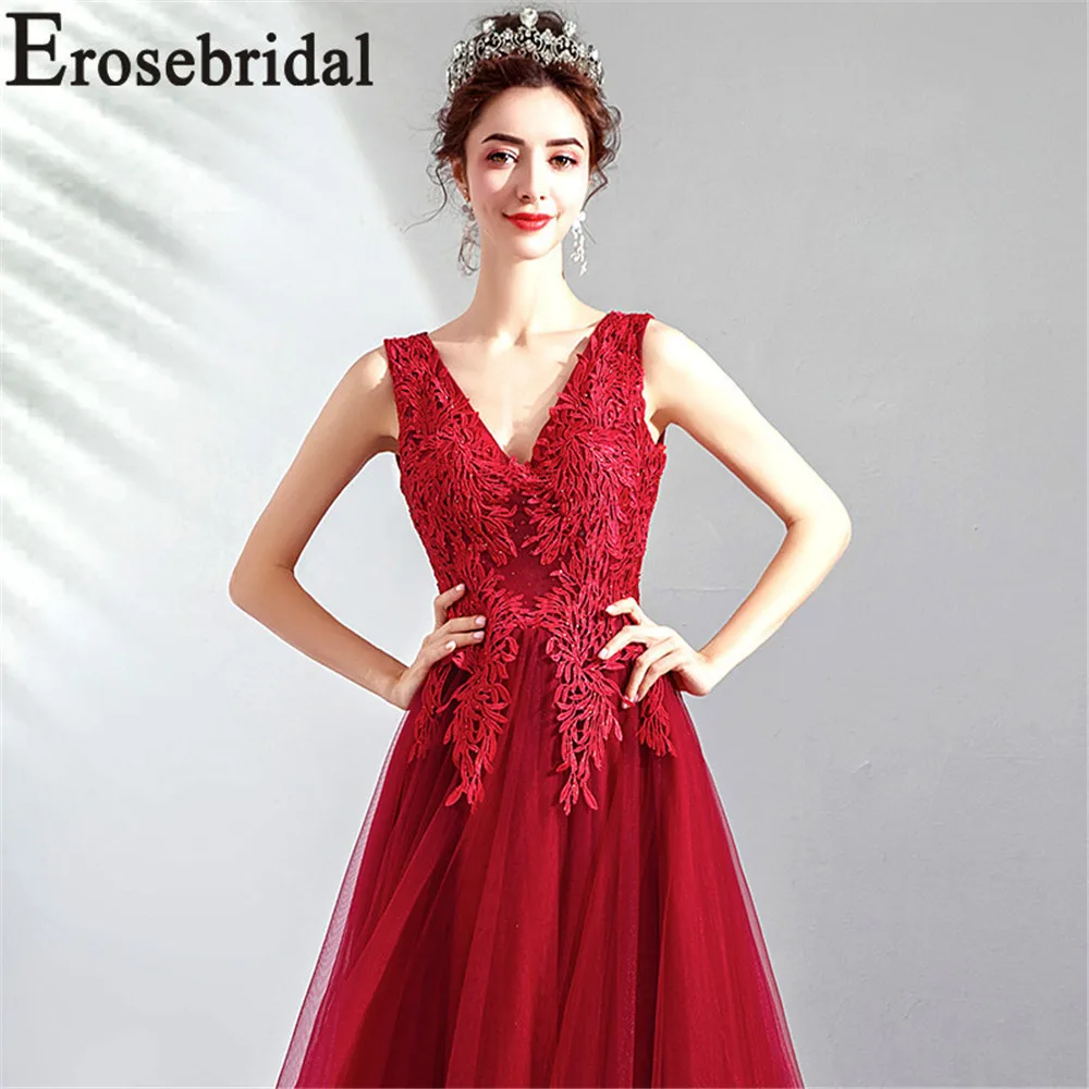 Женское вечернее платье Erosebridal длинное красное трапециевидной формы с