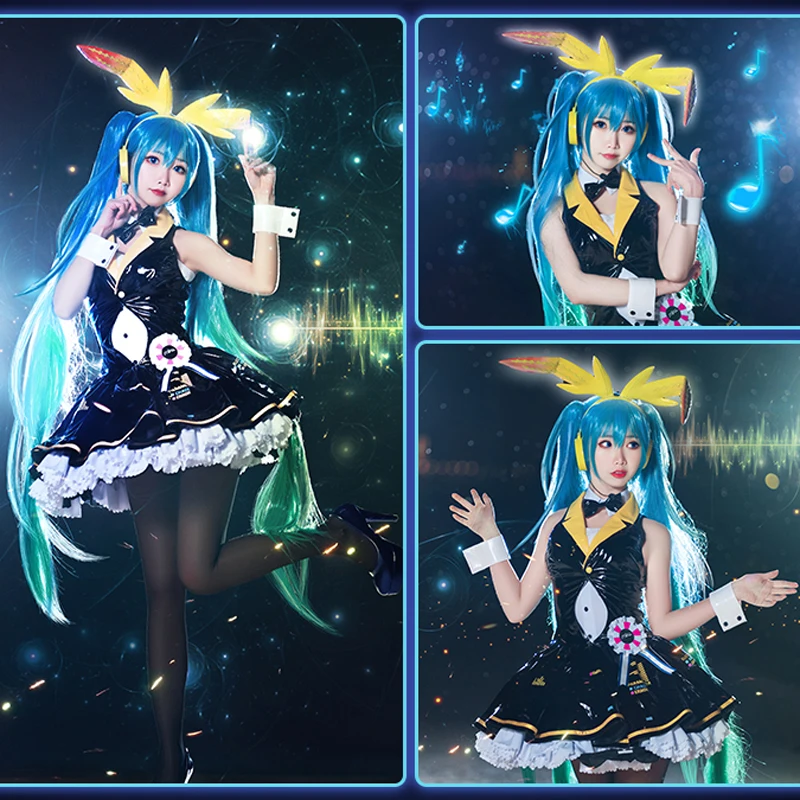 CosplayLove Vocaloid Miku Bunny Girl Косплей Костюм Черное платье для женщин Хэллоуин
