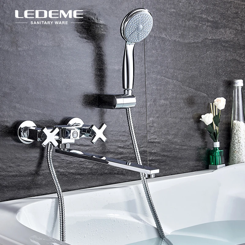 LEDEME Bathtub Faucet Shower Set Brass Body Showers with Handhead ABS Head Long Spout Bathroom Tap L2584 | Обустройство дома