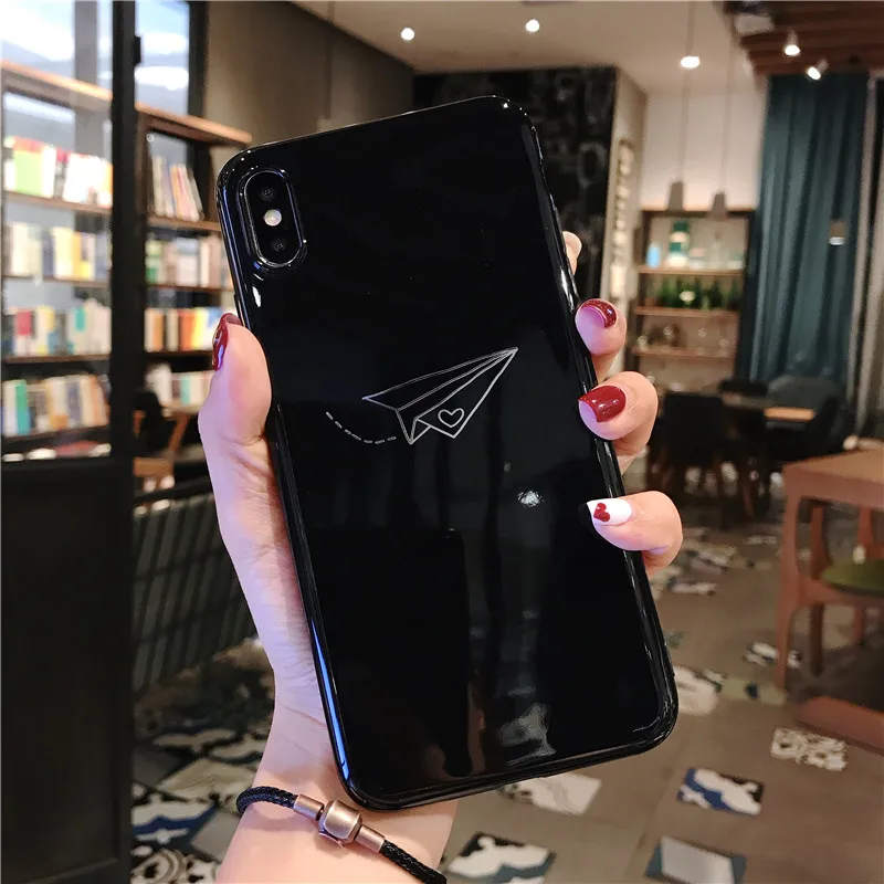 AC1558 Black USLION чехол для телефона для iPhone XS Max XR X мультяшный бумажный самолет Луна Звезды силиконовый чехол s для iPhone 6 6s 7 8 Plus Мягкий ТПУ чехол - Цвет: AC1558 Black