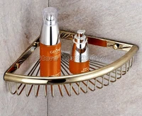 bathroom accessory polished gold color brass wall mounted large corner shower storage basket wba099