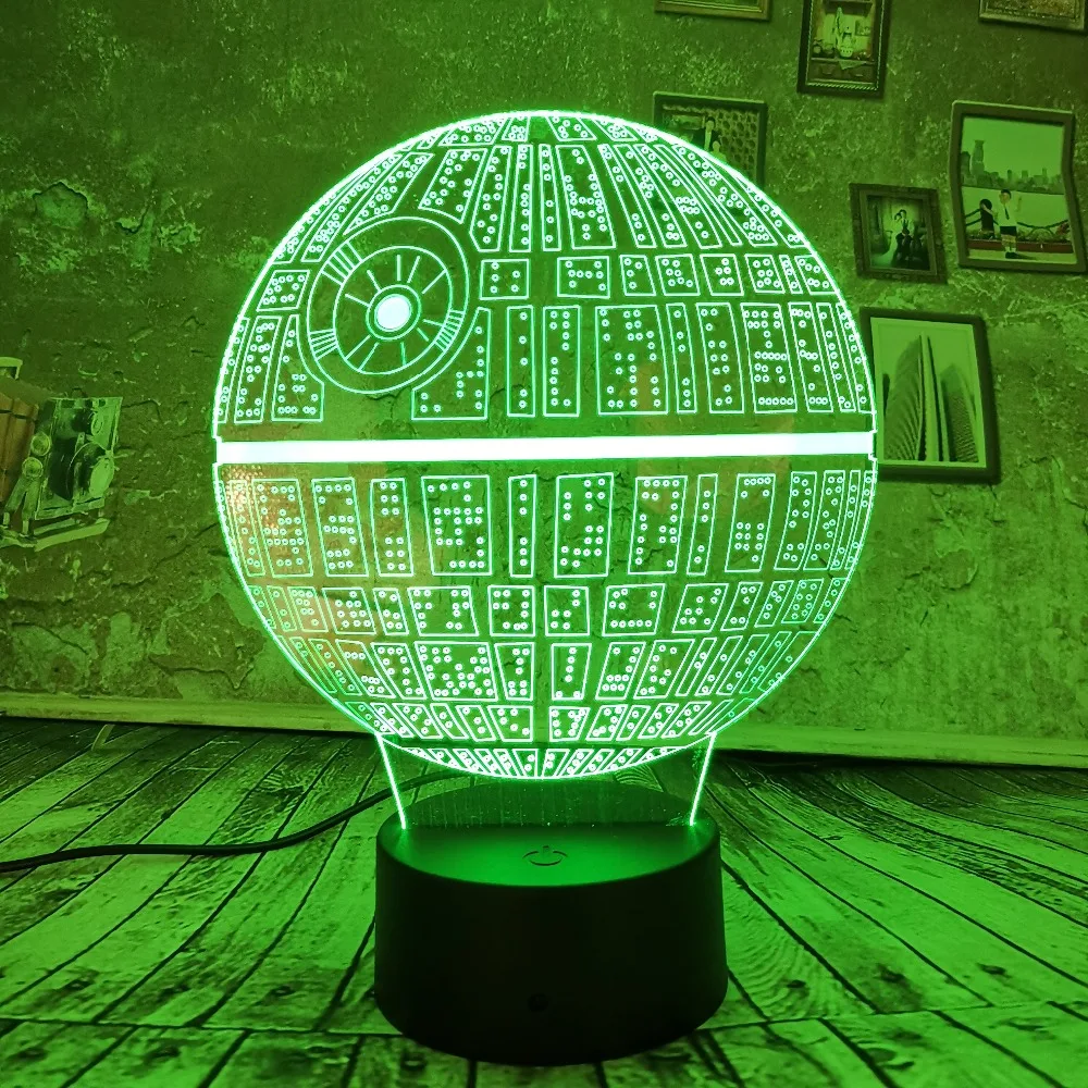 Прямая детские подарки 3D ночной Светильник Звездные войны, Звезда смерти лампа атмосфера сенсорный USB настольная лампа 7 цветов градиент светодиодный