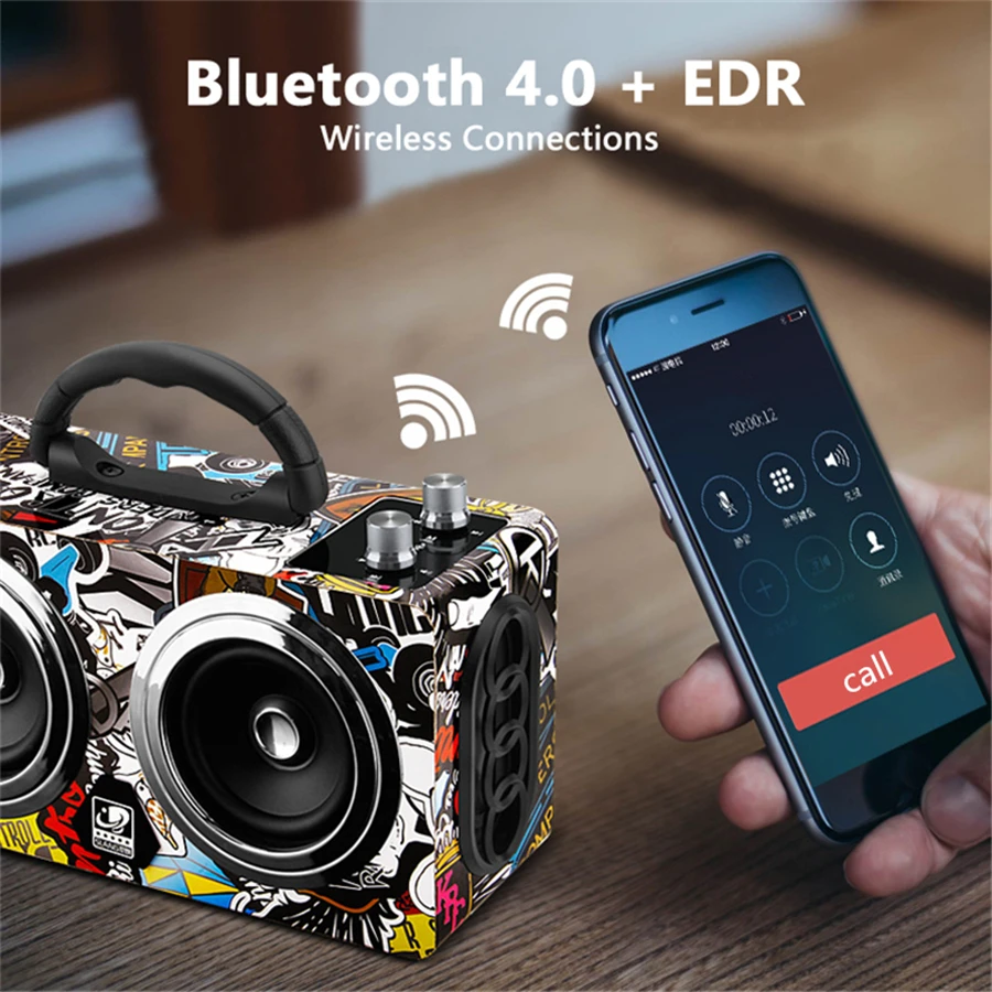 Портативная деревянная колонка с граффити 20 Вт беспроводная уличная Bluetooth