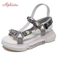 aphixta platform wedges shoes for women women sandals diamond shoes women fabric bling flower gladiator sandals for girl