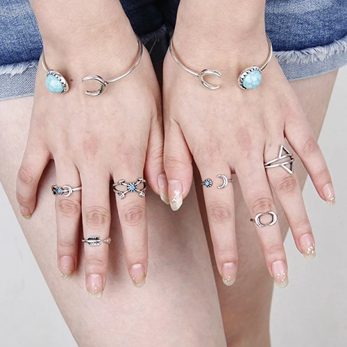 Hot 6Pcs Arrow Moon Triangle Above Knuckle Ring Mid Finger Tip Stack Rings 6Y1T 7FO3 BCTR | Украшения и аксессуары