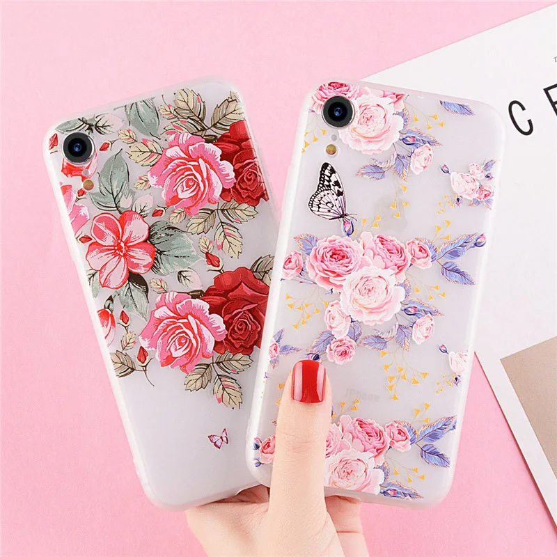 Lovebay Телефон чехол для iPhone 6 6s 7 8 Plus X XR XS Max 5 5S SE Модный 3D Рельефный цветок Роза Птица