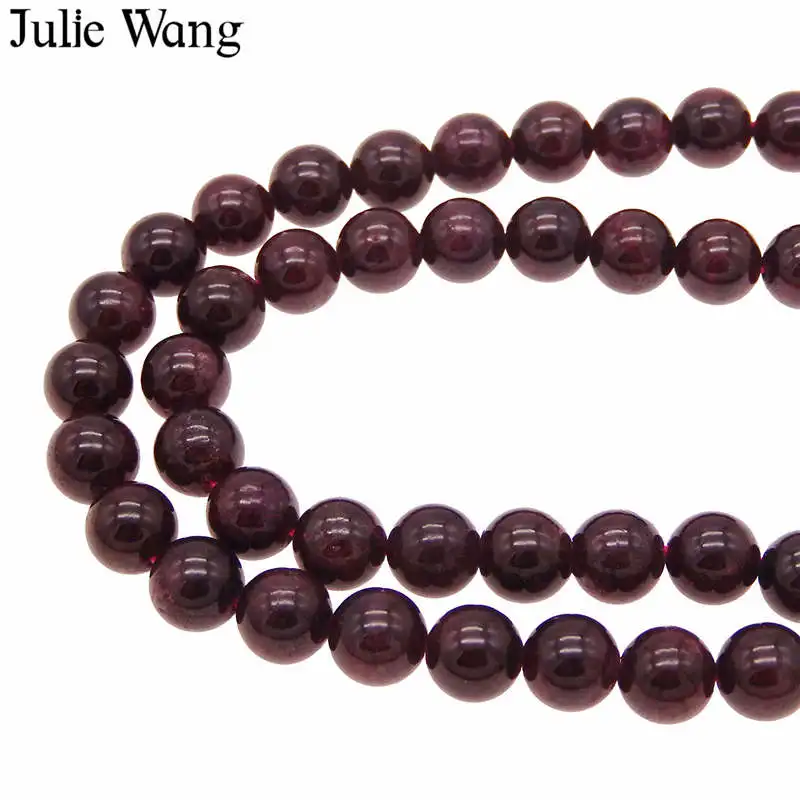 Julie Wang 3-8mm Natural Garnet Stone Beads Wine Red Loose Round Beads Bracelet Pendant Jewelry Making Accessory Wholesale