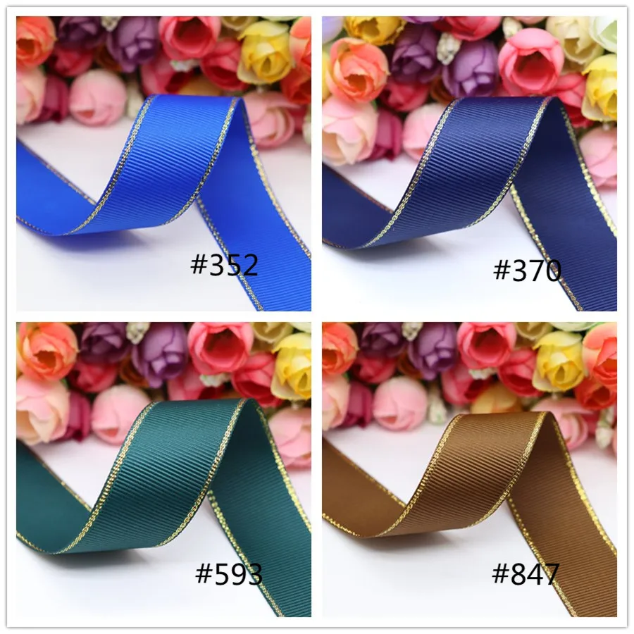 50 ярдов 10 мм/25 мм/38 мм блеск Золотой Край Grosgrain лента пробки для бутылок/подарочная упаковка материалы для ручных поделок Y19042101