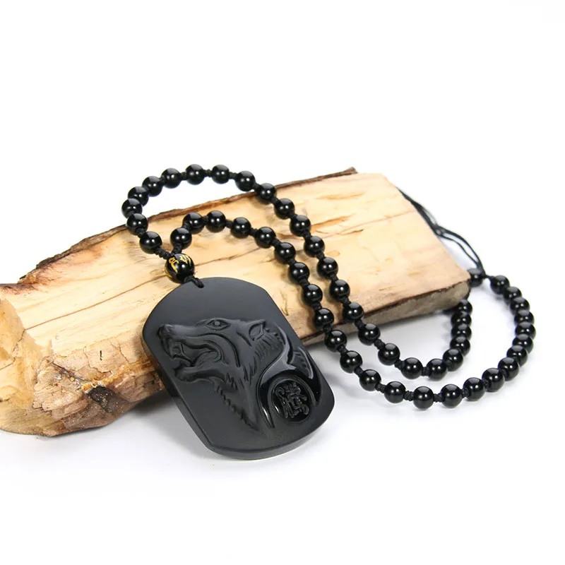 Высококачественная натуральная Подвеска из черного обсидиана резная Волчонок