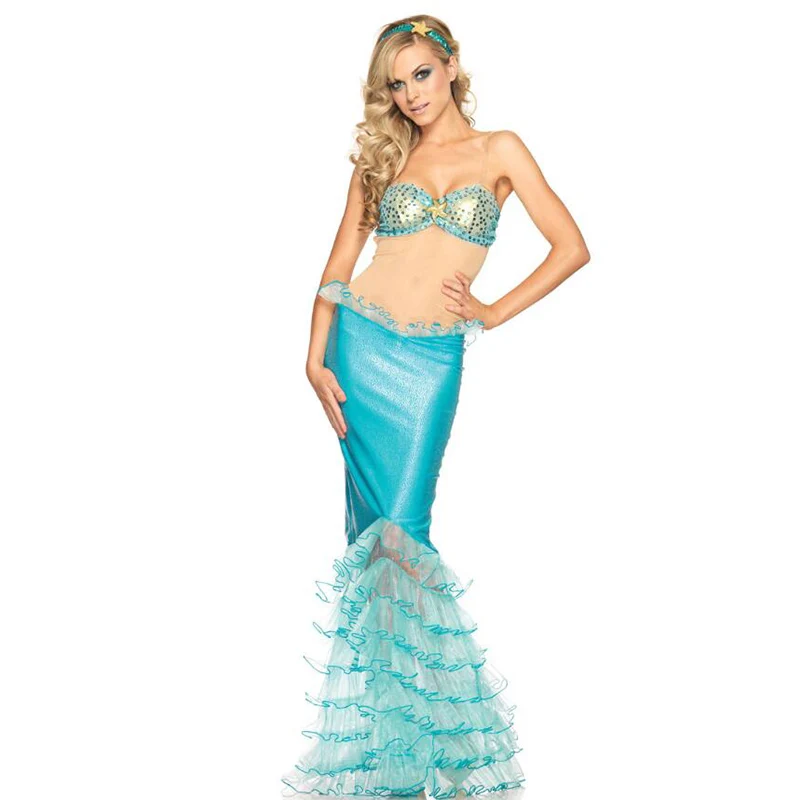 

Sky Blue Mermaid Costume Woman Vestidos Sexy Trumpet Disfraces Female Fish Girl Cosplay Clothes Erotica Lenceria Lady CA693
