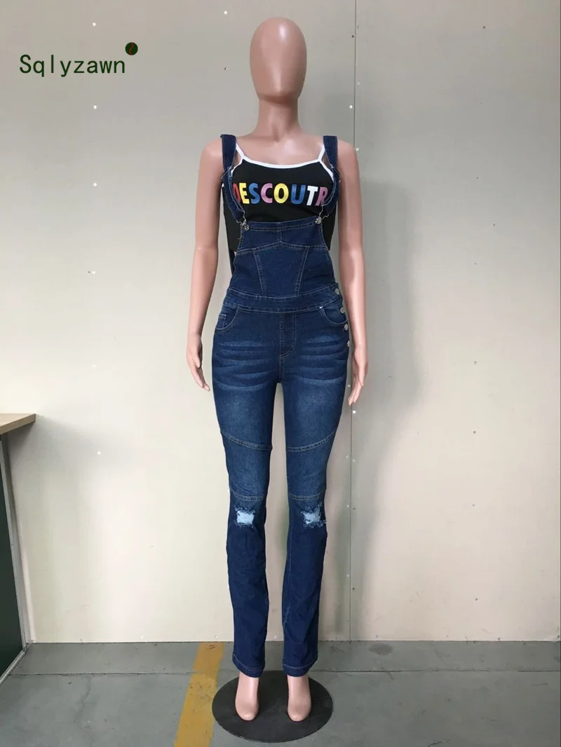 New Arrival Sleeveless Jumpsuit Jeans Sexy Bodysuit Women Denim Overalls Rompers Girls Straight Hole Pants Jean Lady Streetwear | Женская