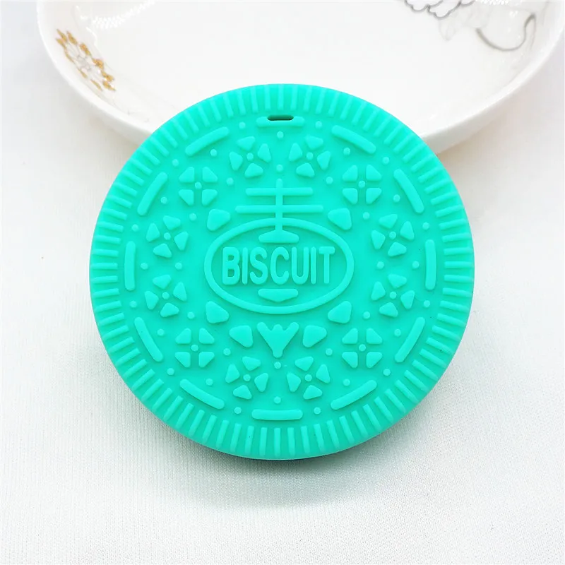 Turquoise Chenkai 2 шт без БФА, силиконовый подвесной Прорезыватель для зубов для печенья DIY детское печенье кольцо для соски Подвеска для кормления грудью Ювелирная игрушка в подарок - Цвет: Turquoise