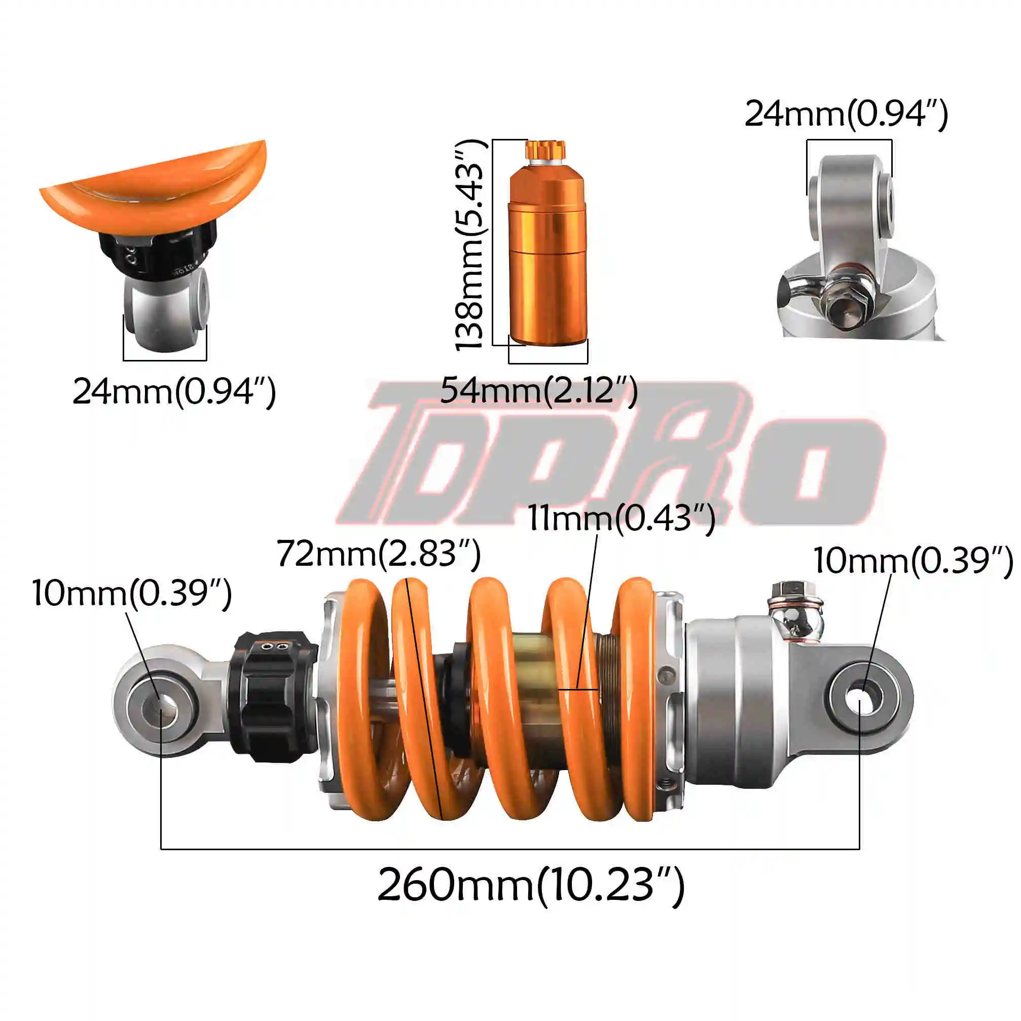 TDPRO 205 мм 235 мм 260 мм 265 мм мотоциклетная подвеска задний амортизатор для Kawasaki LC135 150 Yamaha Go Kart Quad Dirt Pit Bike - Цвет: 260mm