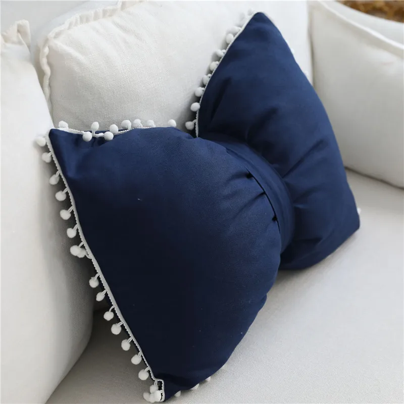 Navy blue 43x55 см в полоску Рождественская елка узор бант подушка с милым шаром Хлопок Диван Подушка спальня гостиная украшения - Цвет: Navy blue