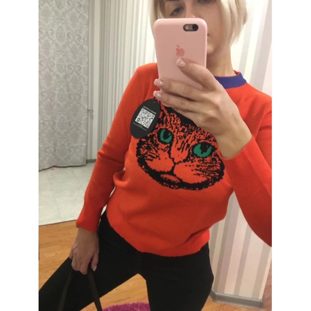 Бренд осень зима женский модный свитер Onange длинный маленький размер голова кота