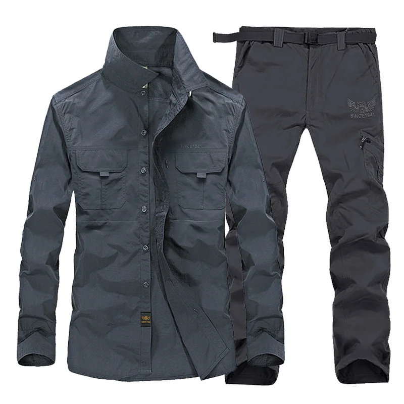 gray suits Летняя Водонепроницаемая походная куртка, костюмы для мужчин размера плюс, ветровка, быстросохнущая Куртка для рыбалки, костюмы для альпиниста, одежда для охоты - Цвет: gray suits